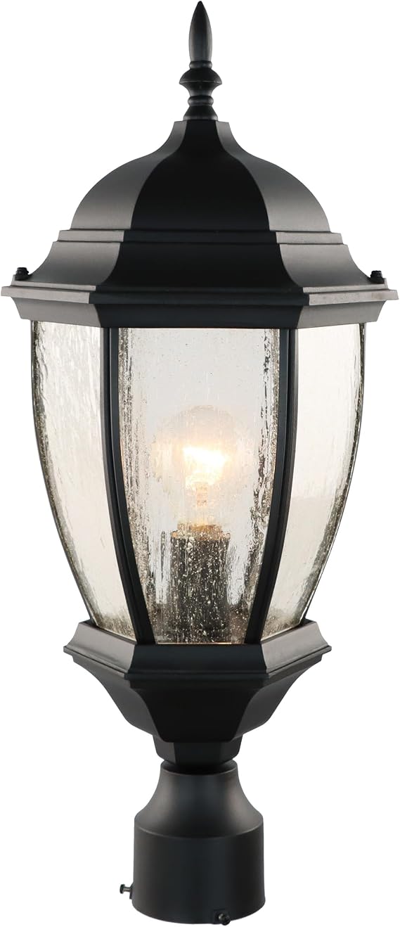 Outdoor Post Light, 21 Inch Aluminum Outside Post Lantern, Waterproof Exterior Lamp Pole Lantern Head with Seeded Glass, Matte Black Column Lights for Patio Garden Walkway Landscape E26 Base Max 100W