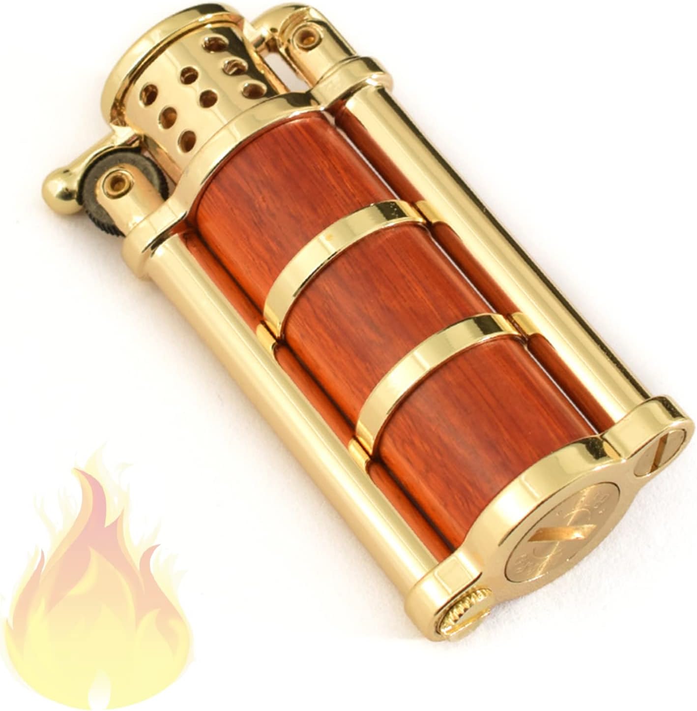 Vintage Wood Flint Kerosene Lighters Soft Flame Retro Metal Brass Grinding Wheel Windproof Petrol Lighters Creative Gadgets Smoking Accessories