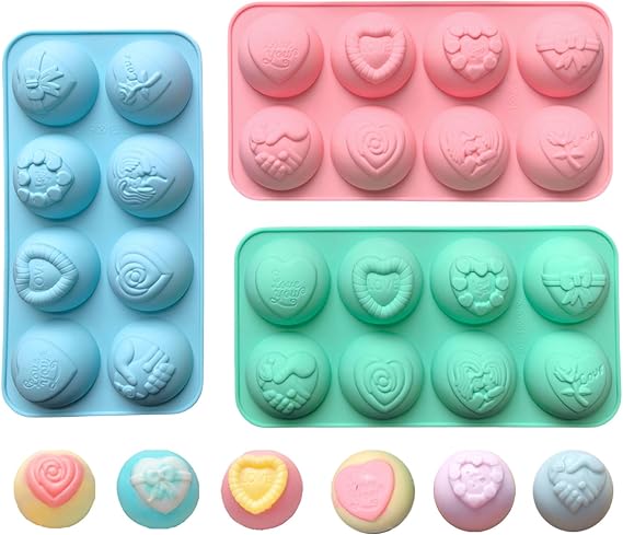 3Pcs Silicone Semicircle Mold, 8 Holes Hemispherical Mold With Heart Shape Pattern Design, Semi Sphere Shaped Mold For Half Ball Chocolate, Ice Balls, Mini Cakes, Jelly, Pudding, Dome Mousse, Candle