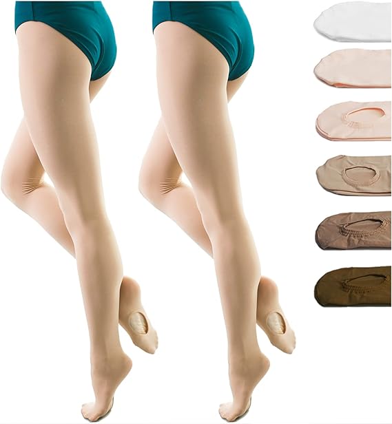 DANCEYOU Dance Tights for Women 2 Pairs Convertible Girls' Ballet Tights Opaque Leggings for Toddler, Kids and Adults