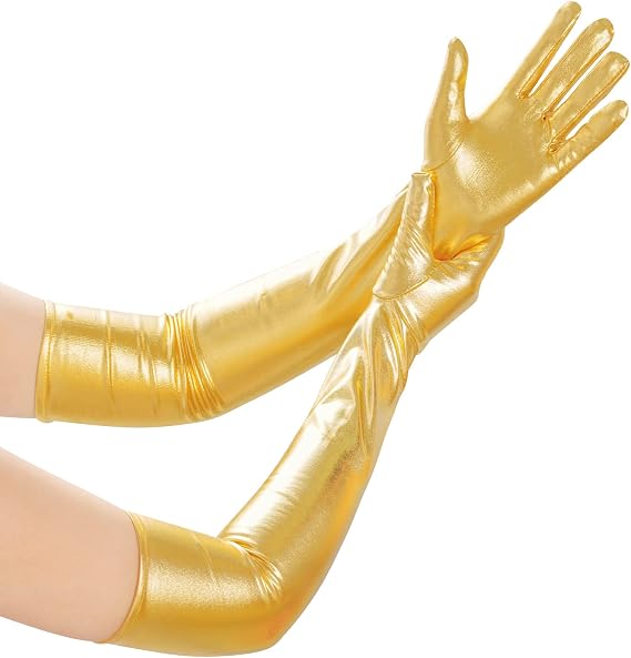 Lystaii Long Shiny Metallic Spandex Glove Elbow Length Opera Gloves 20s Party Cosplay