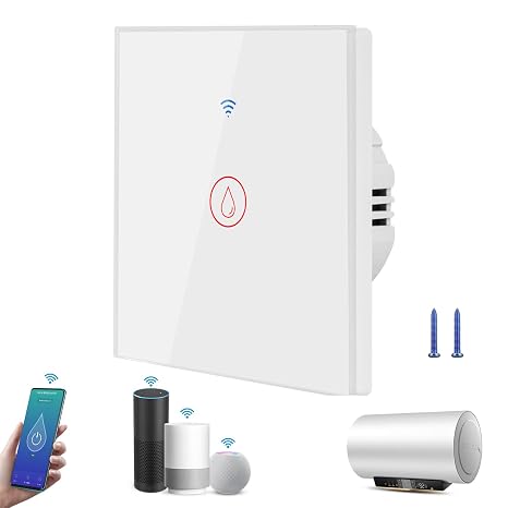 AXFEE Smart Immersion Heater Timer Switch, 40A WIFI Water Heater Boiler Switches, 8000W Water Heater Wall Touch Timing-Switch, APP Remote Control Compatible with Amazon Alexa/Google Assistant