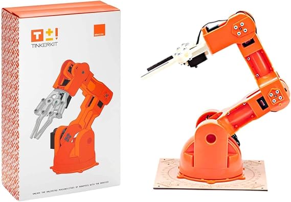 Arduino TinkerKit Braccio [T050000] Fully Operational Robot Arm with Adjustable Configurations, 5V 4A Power Supply Included, High-Precision Servo Motors, Ideal for DIY Projects & Robotics Learning