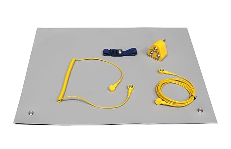 Anti Static ESD Grounding Kit – Anti Static Mat & Wrist Strap with UK Plug & Grounding Cords – Safe for PC Building, Electronics Repair & Soldering (Grey, 300 x 600mm)