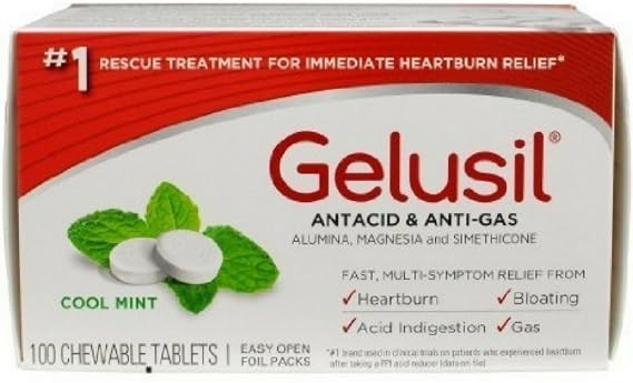 Gelusil Antacid/Anti-Gas Tablets Cool Mint, 100 Tablets (Pack of 9)