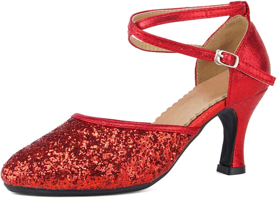 SWDZM Glitter Women Latin Dance Shoes Closed Toe Ballroom Salsa Dance Heels Party Dress Shoes