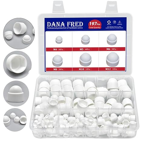 197 Pieces White PE Bolt Covers Screw Caps White Bolt Nut Protective Cap Bolts Cover Screws Caps Hex Cap Plastic Nut Assortment Kits Nylon Insert Locknut for Screws Bolts M4 M5 M6 M8 M10 M12