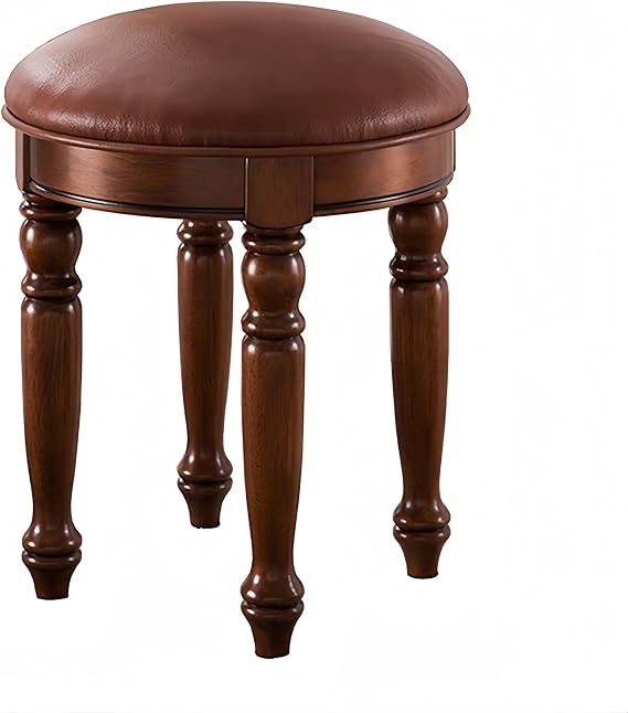 Solid Wood Vanity Stool, 18.9 in High, Ottoman Bench with Leather Upholstered for Dining, Living Room, Bedroom, Piano