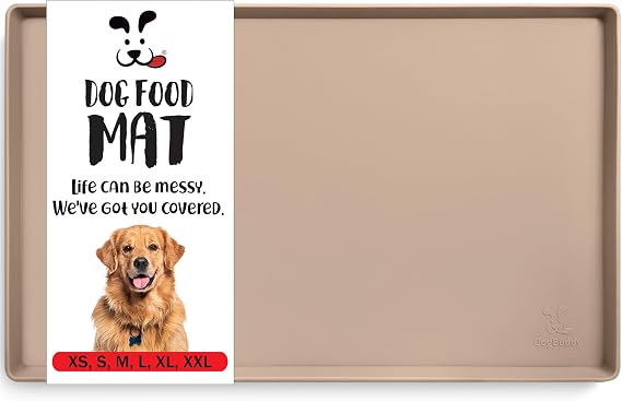 DogBuddy Dog Food Mat Waterproof Dog Bowl Mat for Food and Water, Silicone Pet Feeding Mats for Floors, Non-Slip Placemat with High Edges for Dogs Bowls, Puppy Essentials (Small: 19"x12", Taupe)