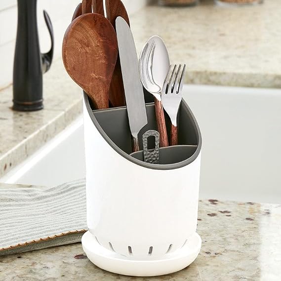 The Lakeside Collection Cutlery Holder with Drip Tray, White, 2139125