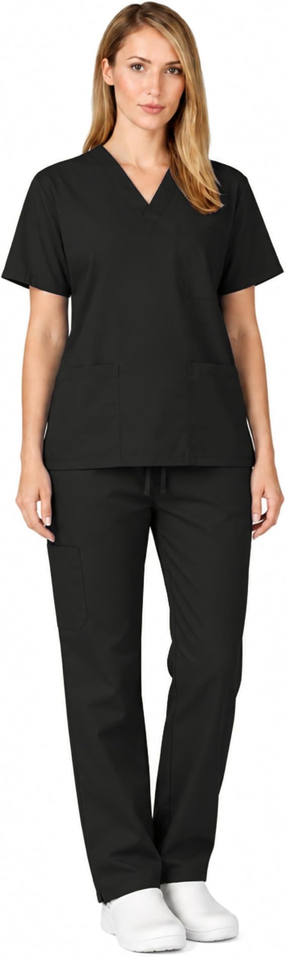 M&M SCRUBS Scrubs for Women Set - V-Neck Top & Straight-Leg Pants 6 Pockets