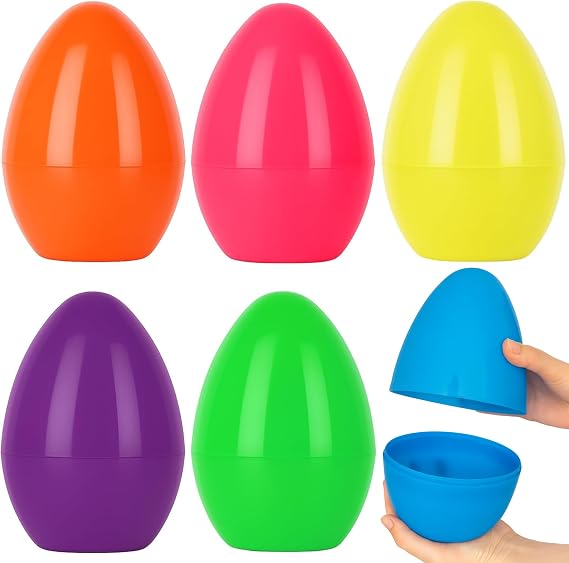 6 Pack 8'' Jumbo Fillable Easter Eggs Extra Large Plastic Eggs for Treats, Easter Basket Stuffers, Egg Hunt Party Favors, Classroom Rewards, Spring Holiday Decorations