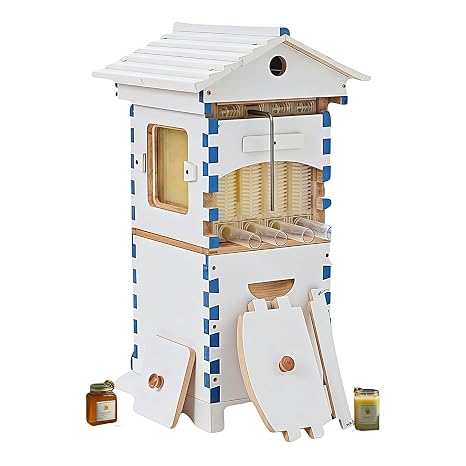 Beehive Starter Kit,Self-Flow Hive Beehive Starter Kit,Frame Complete Bee Box with Observation Window & Honey Spout,Carpenter Bee House,for Garden Pollinators
