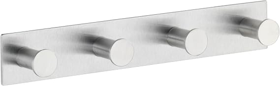 Wenko 4466590100 Stainless Steel hook strip Celano Quadro 4 hooks selfadhesive Metal Stainless steel 25.5 x 4 x 3.3 cm Matt