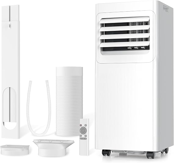 9000 BTU Air Conditioning Unit, 4-in-1 Portable Air Conditioner with Cooling, Dehumidifier, Fan, Sleep Mode, Self-Evaporation, 24H Timer for Rooms Up to 450 Sq. ft, Includes Window Seal Kit & R/C [Energy Class A]