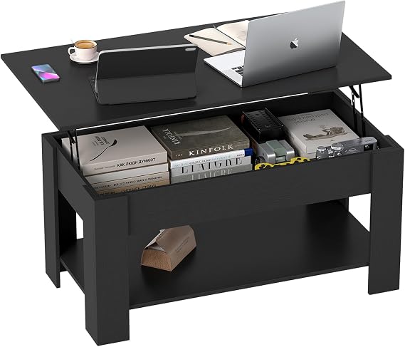 FDW 39 inch Lift Top Coffee Table with Hidden Storage Compartment & Lower Shelf,Coffee Table with Lift Top for Living Room,Home Small Space,Black