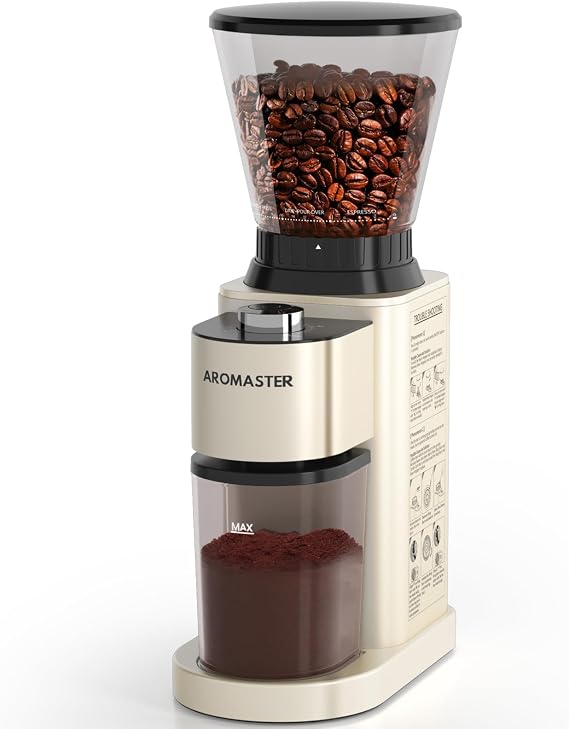 Aromaster Conical Burr Coffee Grinder,48 Settings, Anti-Static,Beige