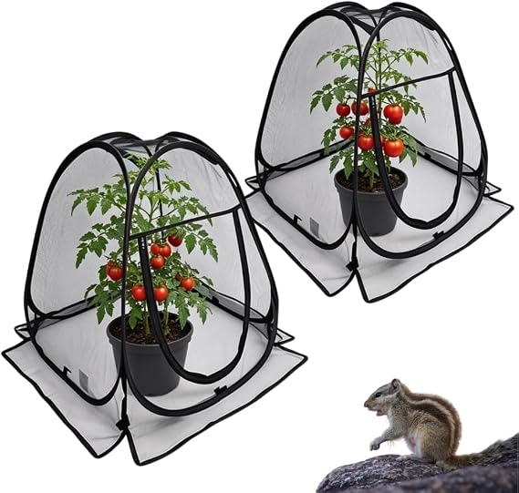 Plant Covers Pop up Gardening Net Cover,Insect Bird Barrier Netting Mesh Plant Netting Pest Guard Cover with Zip Entry for Plants, 2-Pack, Black (Black- 2 Packs)