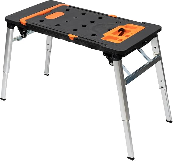 Portable Workbench,7-in-1 Work Benches for Garage,43Folding Work Table,Used as Car Creeper,Sawhorse,Platform,Scaffold,Hand Truck with 4 Wheels,550lbs Load Capacity