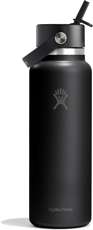 Hydro Flask Water Bottle - Insulated Stainless Steel - Wide Straw Lid, Non Spill, Leakproof in 40 Oz Tonal Black