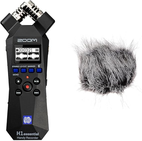 Set purchaseZOOM Zoom H1essential Handy Recorder Black 32bit Float Compact Podcast Instrument Performance ASMR Interview USB Microphone Accessibility Feature + Hairy Windscreen WSU-1