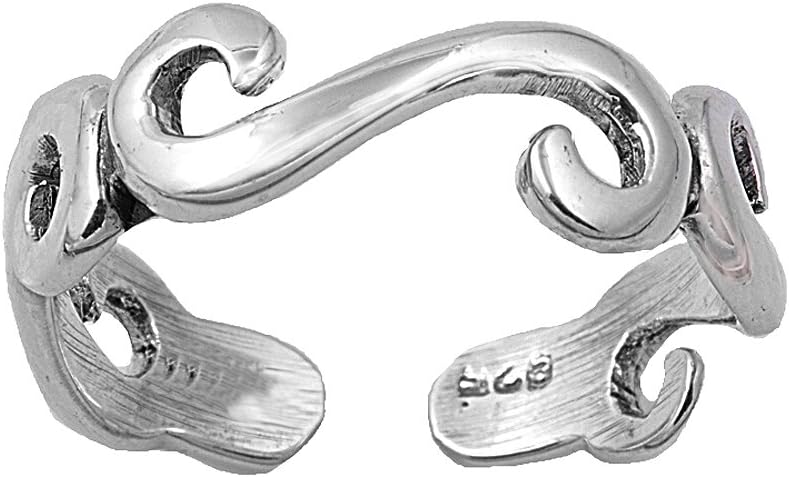 SILVERCLOSEOUT Sterling Silver Swirl Toe Ring, for Women, Comfort Fit, Stackable, Daily Wear, Hypoallergenic, Nickel Free, Gift for Her, Polished Finish, Sterling Silver Band