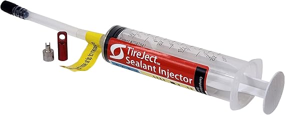 TireJect Tire Sealant Injector - Tubeless Sealant Injector Syringe Applicator Presta & Schrader Compatible - Easy Tire Sealant Installation for Bicycle & All Vehicles - 2oz with Valve Core Tools