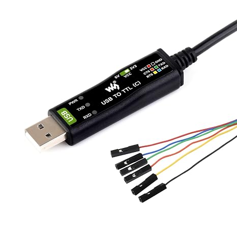 waveshare Industrial USB to TTL (C) 6pin Serial Cable, Original FT232RNL Chip, Multi Protection Circuits, Multi Systems Support, with Hardware Flow Control