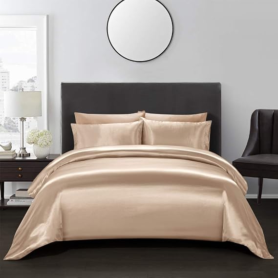 AiMay 3 Piece Satin Duvet Cover Set Bedding Sets (No Comforter Include) Luxury Rich Silk Silky Super Soft Solid Color Reversible Stain-Resistant Wrinkle Free (King, Taupe)