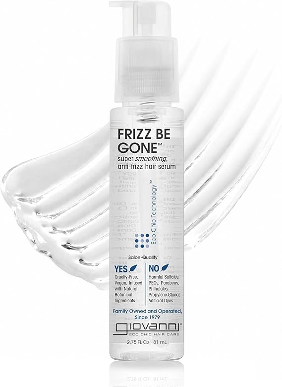 GIOVANNI ECO CHIC Frizz Be Gone - Super Smoothing Anti-Frizz Hair Serum, Adds Shine, Seals in Color, Infused with Natural Botanical Ingredients, Salon Quality, No Parabens - 2.75 oz (1 Pack)
