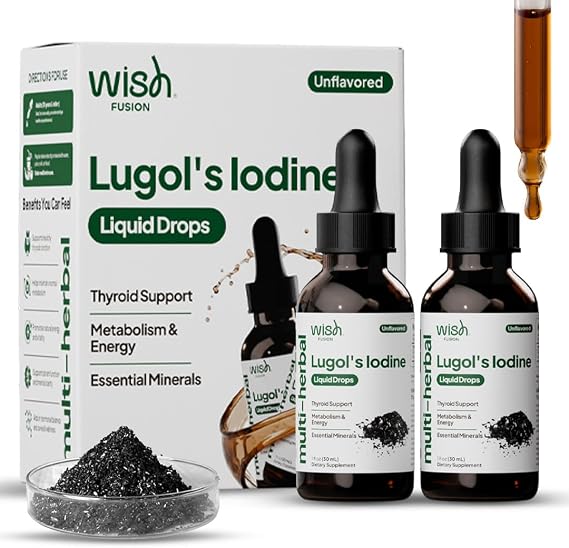 Lugol's Iodine Liquid, 2 Pack Iodine Drops for & Immune Support Liquid with Potassium Iodide Supplements Clear Solution for Detox Boost
