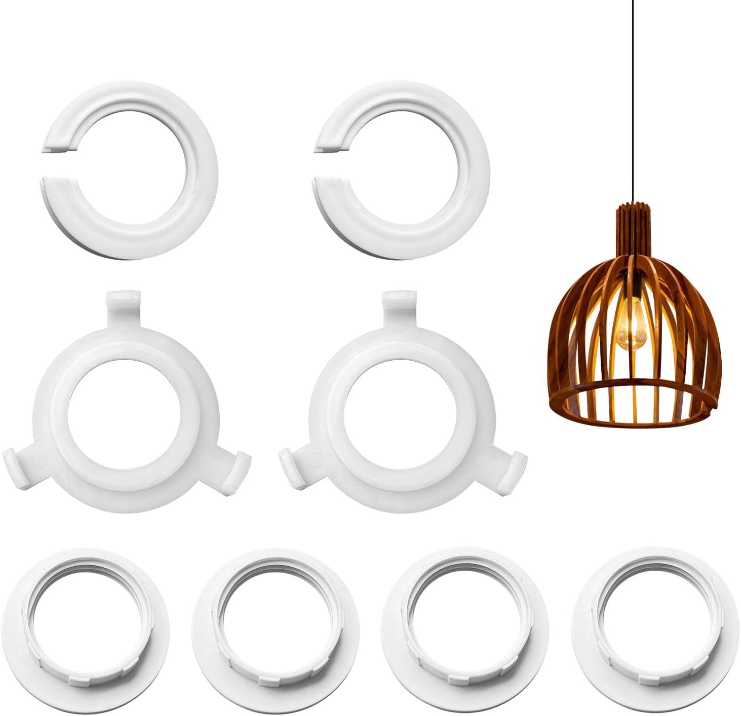 8 Pack Plastic Lamp Shade Reducer Ring, E27 to E14 White Lamp Shade Adapter Ring, Lamp-Shade Ring Converter, Fitting Light Fixtures Replacement Lampshade Washer Adapter