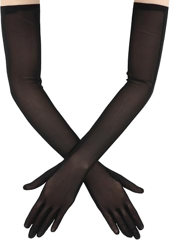 Mesh Gloves for Women, Stretchy Long Black Gloves Women Formal Costume Opera Prom Halloween