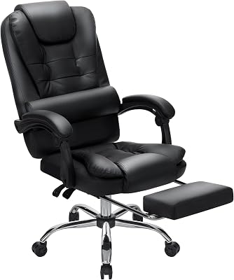 HOFFREE Executive Office Chair with Footrest Reclining Computer Desk Chairs Soft Leather Home Office Chair with High Back Adjustable Armrest Black