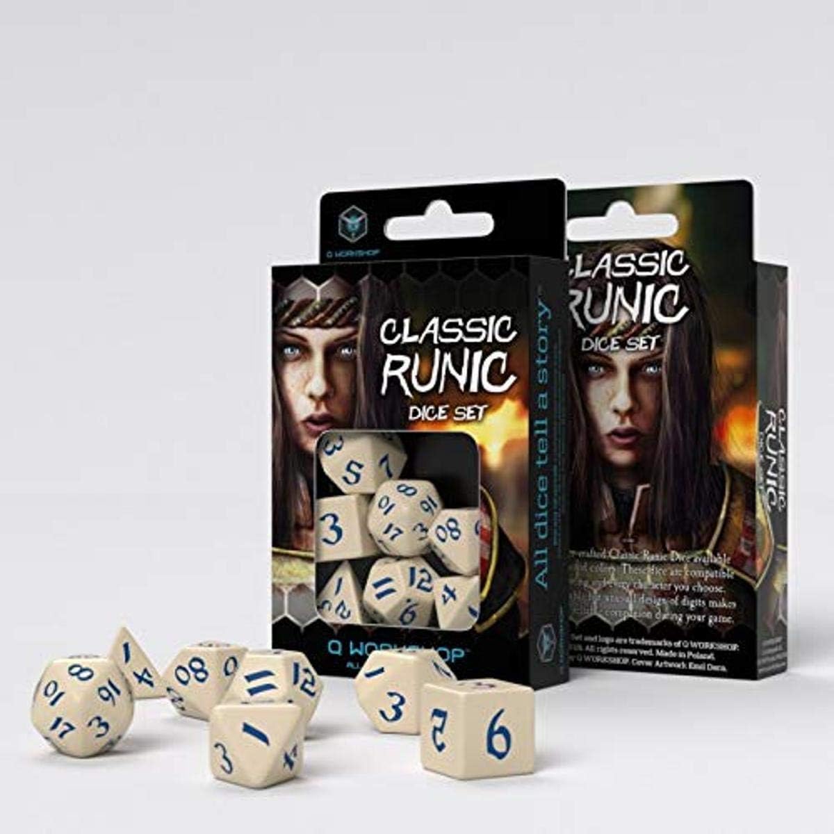 Q-Workshop Classic Runic Beige & Blue Dice Set 7