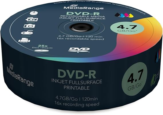 MediaRange DVD-R 4.7GB 120 min 25-Pack 16x Inkjet Printable