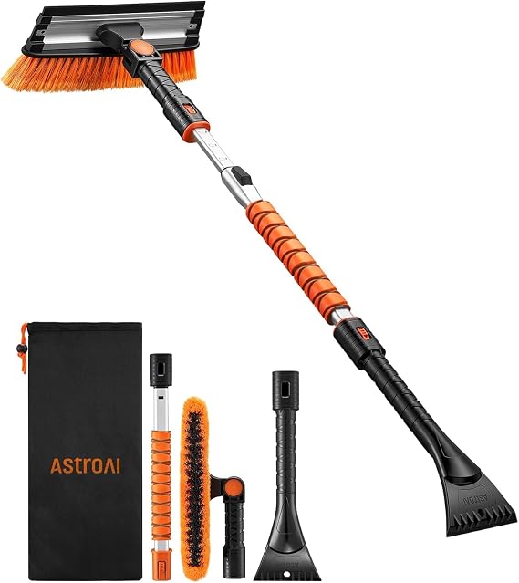 AstroAI 46" Extendable 3-in-1 Snow Brush & Ice Scrapers for Car Windshield