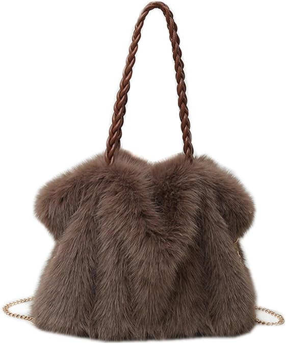 QMFUR Large Crossbody Bags for Women Furry Winter Shoulder Handbags Fluffy Fuzzy Tote Bag Handbags Faux Fur Bag