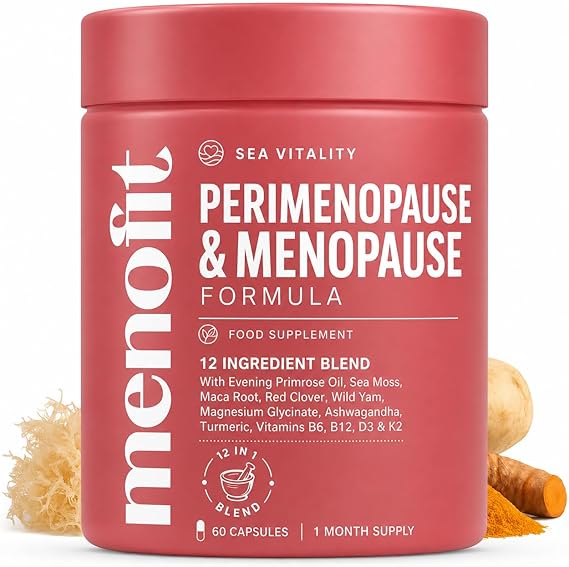Perimenopause & Menopause Formula Capsules - 12 in 1-60 Capsules - Evening Primrose Oil, Sea Moss, Maca Root, Red Clover, Wild Yam, Magnesium Glycinate, Ashwagandha & Turmeric