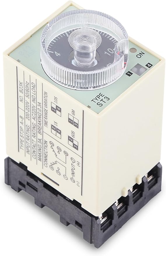 AC 220V Delay Timer Relay, ST3PA-B 0-10S Automatic Time Relay, Knob Control Time Delay Solid State Timer with Base