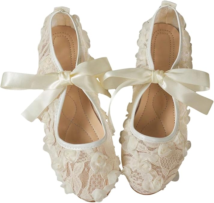 GORGLITTER Women's Ballet Flats Mesh Lace Up Slip On Flat Shoes