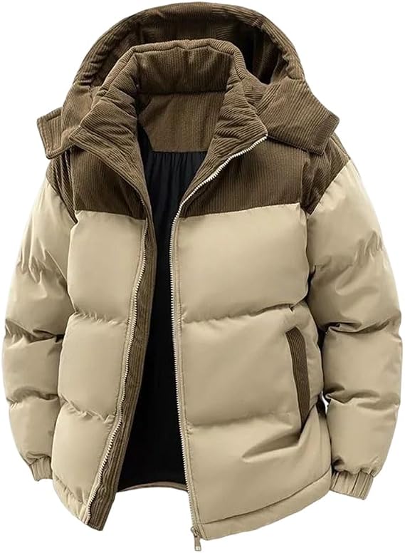 HEYDHSDC Men's Down Jacket Contrast Color Patchwork Coat Thicken Warm Parkas Detachable Hooded Outerwear