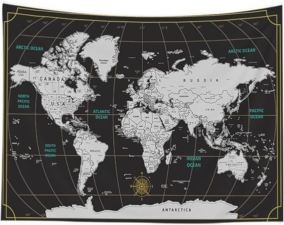 CAPSCEOLL World Map Tapestry Wall Hanging Black White Tapestry 40X30 Inch