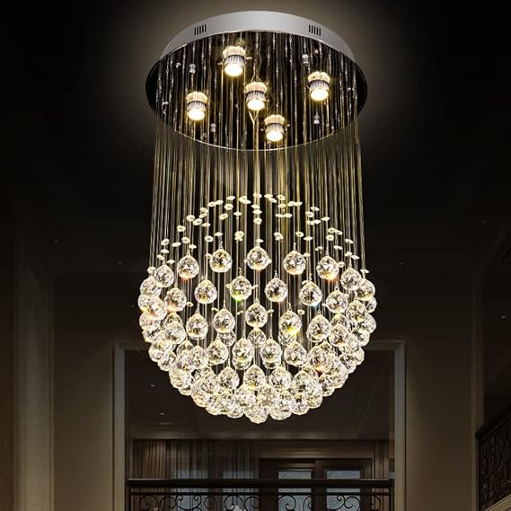VIOLIN Round Crystal Chandelier Simple Luxury Stainless Steel Chandelier LED Dimmable Circular Art Hanging Lamp Compatible with Bedroom Dining Room Indoor Home Decoration Lighting Fixtures,Lights