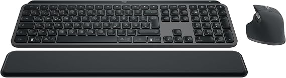 Logitech MX Keys S Combo: Wireless Keyboard and Mouse with Hand Rest Customizable Illumination Fast Scrolling Bluetooth for Windows/Linux/Chrome/Mac German QWERTZ Layout - Grey