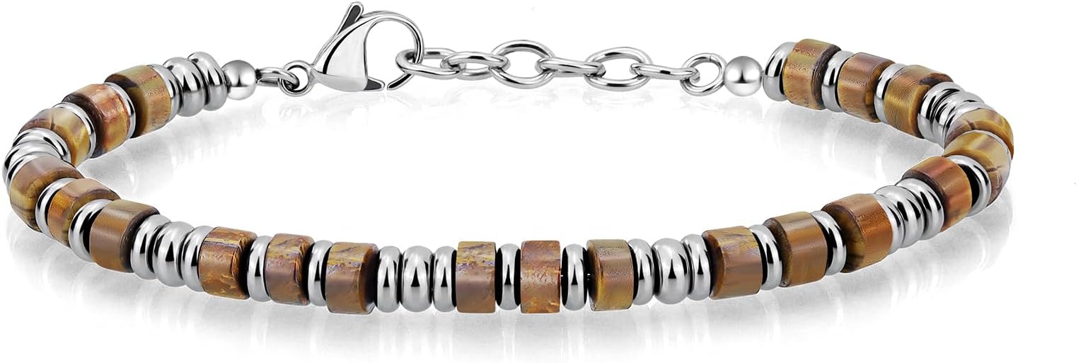 SIUMAL Mens Bracelet, Boho Stainless Steel Bracelets for Men, Beaded Bracelets, Jewelry Gifts for Husband, Father, Friends