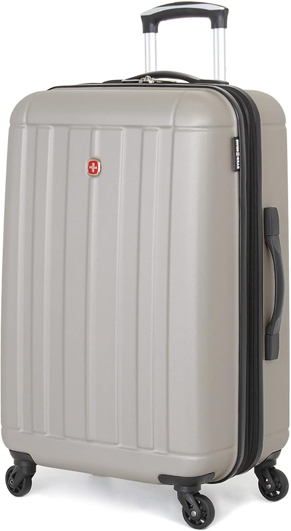 SwissGear 6297 Hardside Expandable Luggage with Spinner Wheels, Silver, Checked-Medium 23-Inch