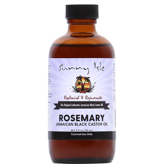 Sunny Isle Rosemary Jamaican Black Castor Oil 4oz | Hair Growth Treatment | For Scalp & Acne-Prone Skin | Hot Oil Application | Moisturizing Scalp Care, Thinning Edges | Strengthening | Hot Oil Treatment | Dry Skin, Massage