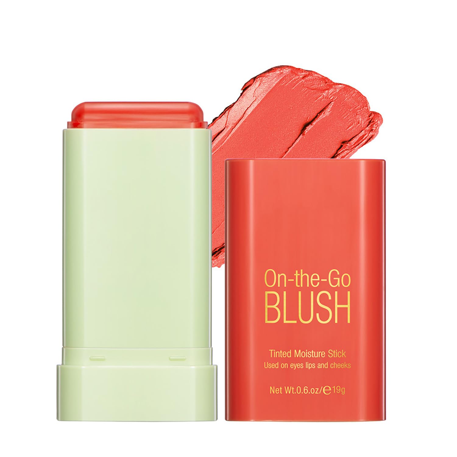 Multi-Use Makeup Blush Stick, Cream Blush Stick, Solid Moisturizer Stick Waterproof Natural Nude Makeup for Eyes Lips Cheek Coral Orange