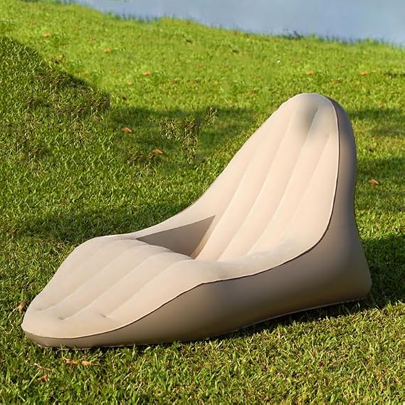 Inflatable Couch Air Sofa Blow Up Chaise Lounge for Outdoor and Home Fast Inflation Blow up Sofa with Built in Pump Lounger Sofa Portable Mattress Bed Storage Bag(Size:157x85x85cm,Color:Beige)